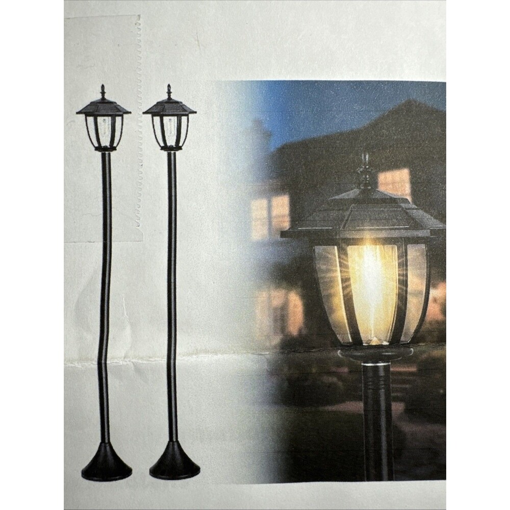 2 Pack 42'' Solar Lamp Post Lights Flame Outdoor Pole Lights Garden Pathway Lamp